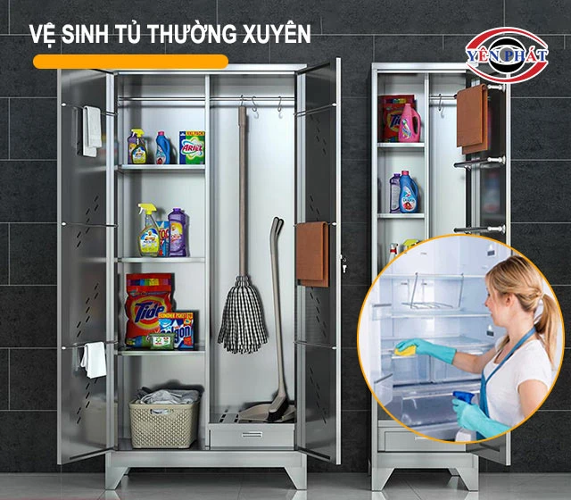 vệ sinh tủ để dụng cụ vệ sinh thường xuyên