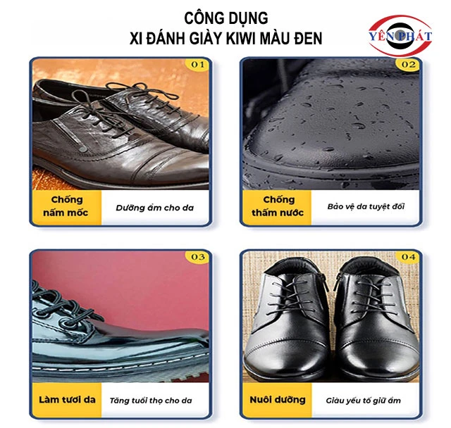 công dụng của xi nước đánh giày Kiwi màu đen 30ml