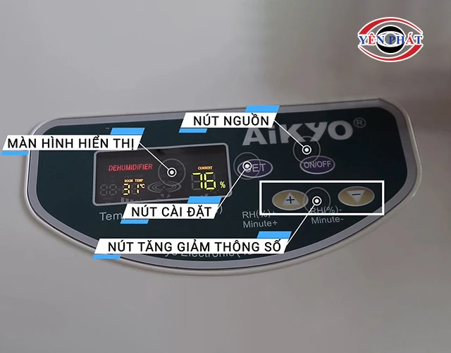 ý nghĩa các nút trên bảng điều khiển máy hút ẩm Aikyo