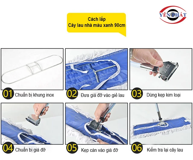 cách lắp cây lau nhà màu xanh 90cm