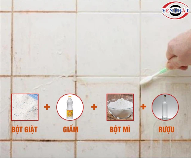 Cách tẩy nền gạch bị ố vàng bằng bột mì + giấm + rượu