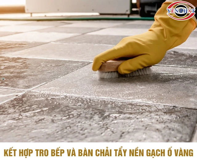 Cách tẩy nền gạch bị ố vàng bằng tro bếp