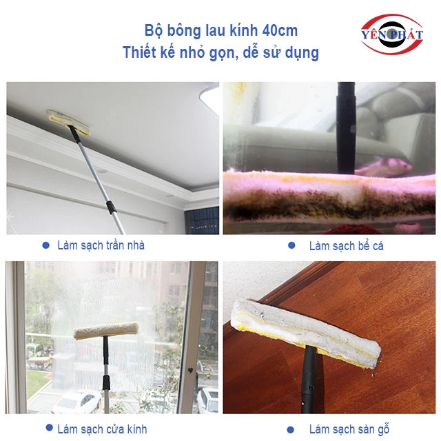 bộ bông lau kính 40cm thiết kế nhẹ, dễ sử dụng