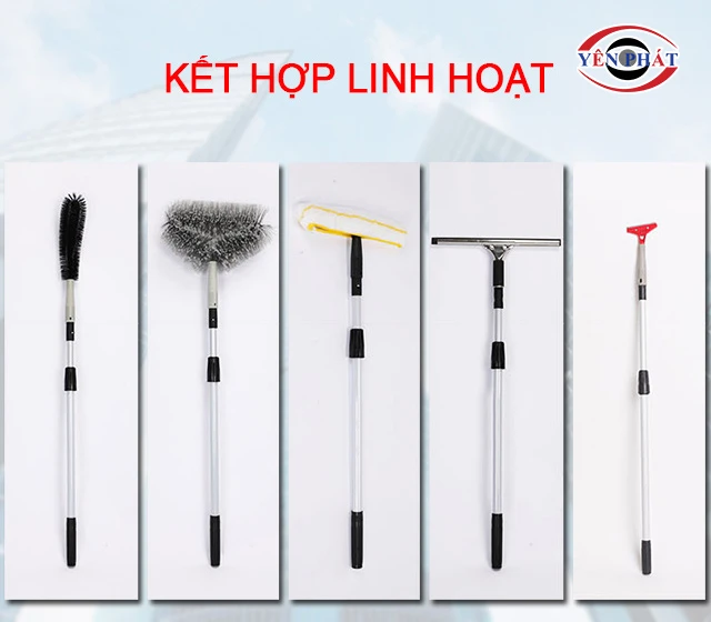 Cây lau kính nối dài 4.0m, 3 khớp vặn kết hợp linh hoạt