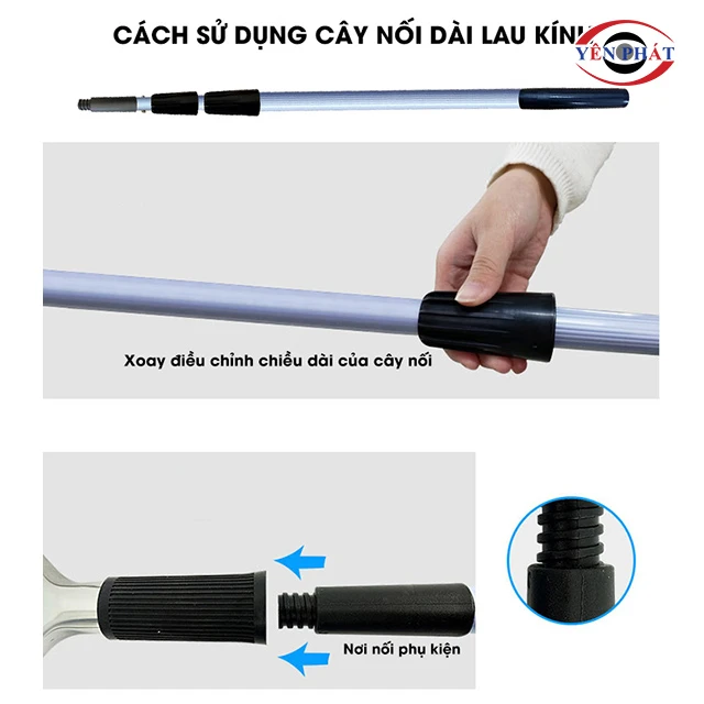 cách lắp Cây vệ sinh kính đa năng nối dài 3.6m, 3 khớp vặn