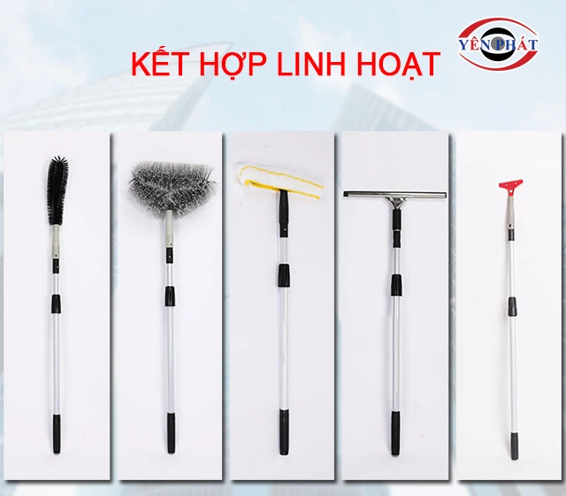Cây nối dài lau kính 4.5m, 2 khớp vặn kết hợp linh hoạt