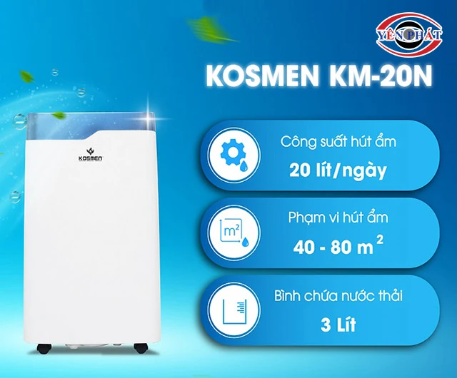 công suất hút ẩm của máy hút ẩm Kosmen KM-20N