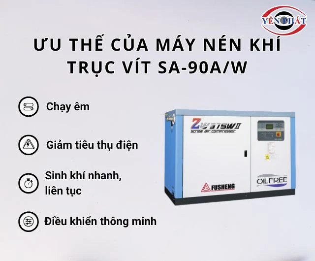 Máy nén khí trục vít SA-90A/W có nhiều ưu thế vượt trội