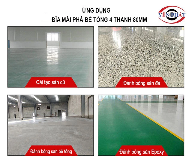 ứng dụng Đĩa mài phá bê tông 4 thanh 80mm