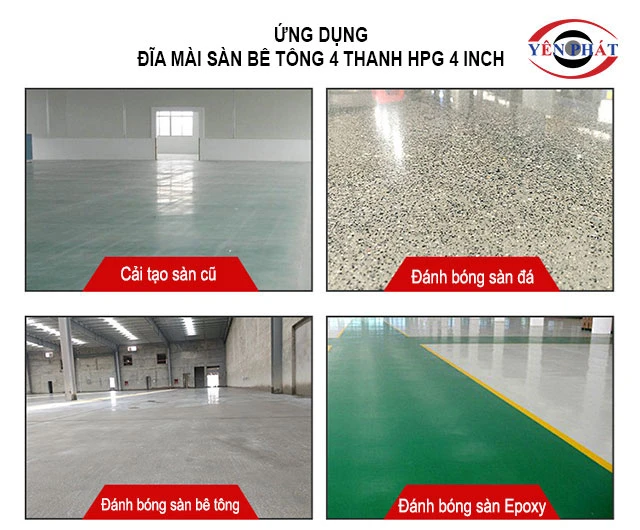 ứng dụng của Đĩa mài sàn bê tông 4 thanh HPG 4 inch