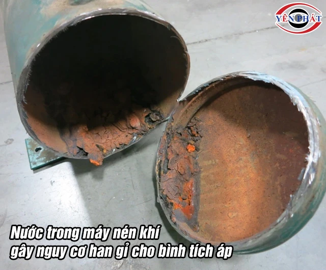 Nước trong khí nén gây han gỉ bình chứa