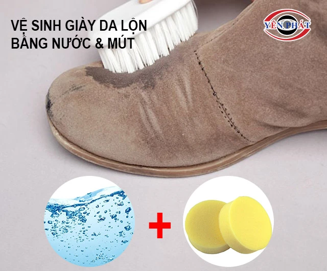 Vệ sinh giày da lộn bằng nước & mút