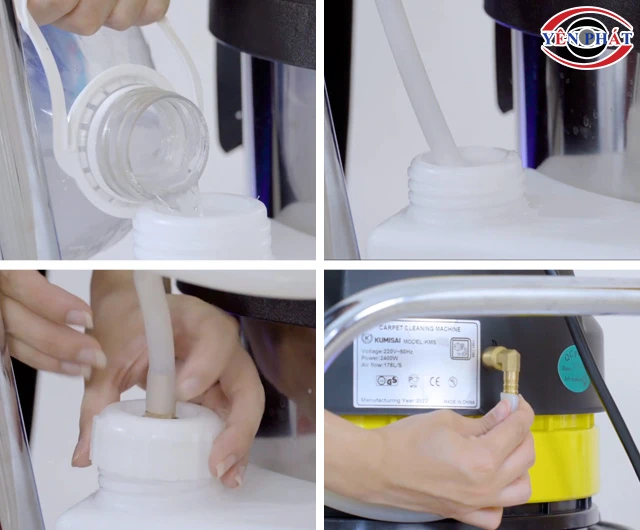 Cách pha hóa chất máy giặt thảm phun hút