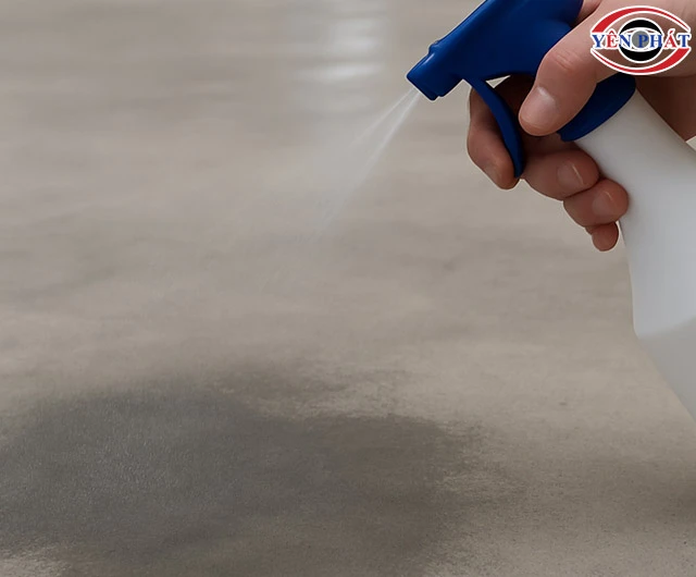 Xịt hóa chất lên sàn để đánh bóng