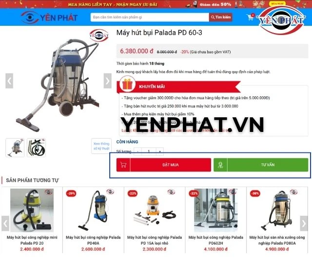 Chốt đơn máy hút bụi Palada PD 60-3 tại Yên Phát