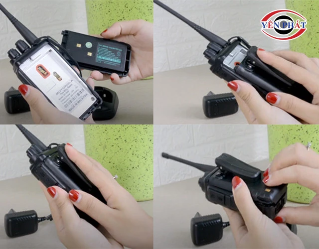 lắp pin bộ đàm icom