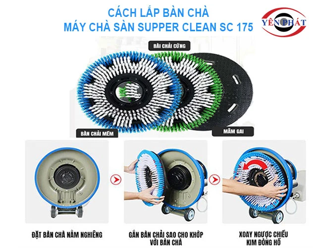 cách lắp bàn chà của máy chà sàn đơn Supper Clean SC 175
