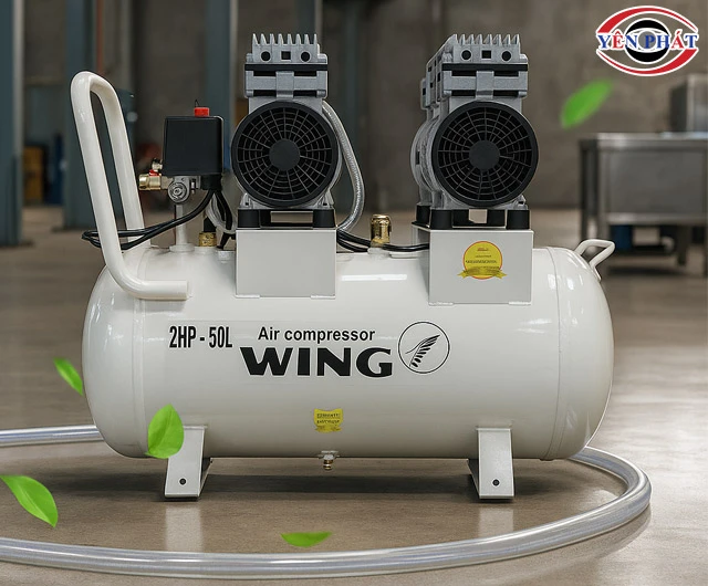 Máy nén khí mini không dầu giảm âm Wing TW-OF750X2-50 khí sạch
