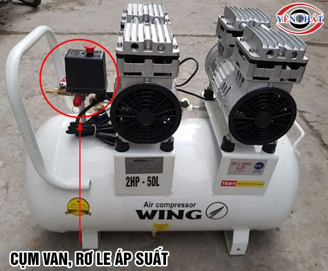 van máy nén khí mini không dầu giảm âm Wing TW-OF750X2-50