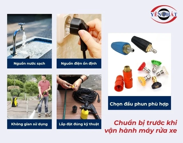 chuẩn bị trước khi sử dụng máy rửa xe