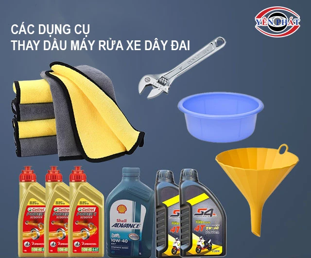 dụng cụ để thay dầu máy rửa xe dây đai