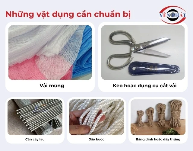 cách làm cây lau nhà bằng vải mùng