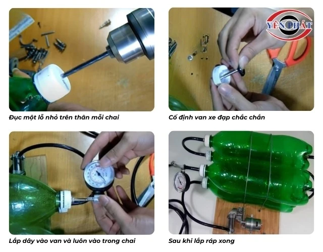 Chi tiết các bước thực hiện làm bình nén khí từ chai nhựa