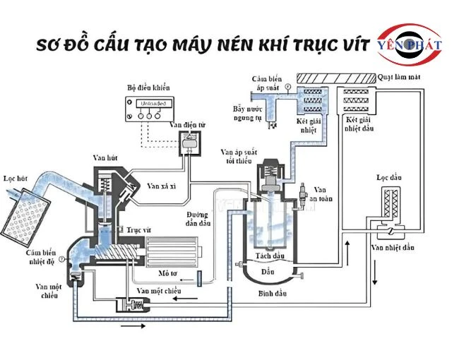 Chi tiết cấu tạo máy khí nén trục vít mini