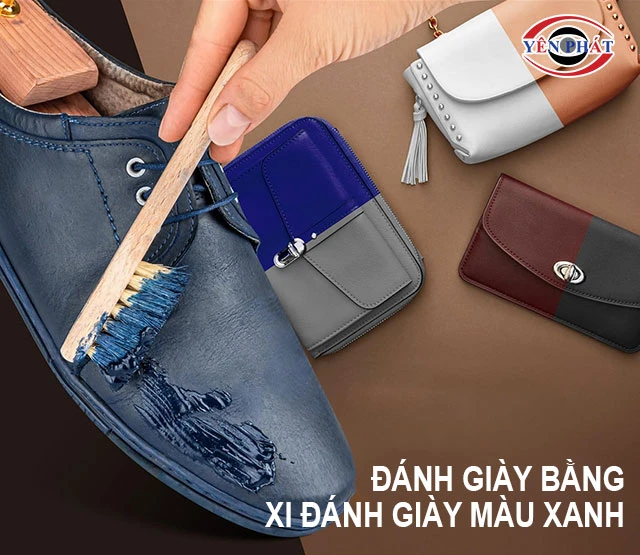thoa xi đánh giày màu xanh lên giày