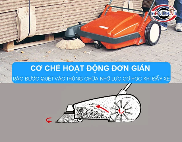 cách hoạt động của xe quét rác đẩy tay