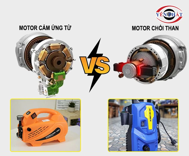 So sánh máy rửa xe cảm ứng từ và máy chổi than