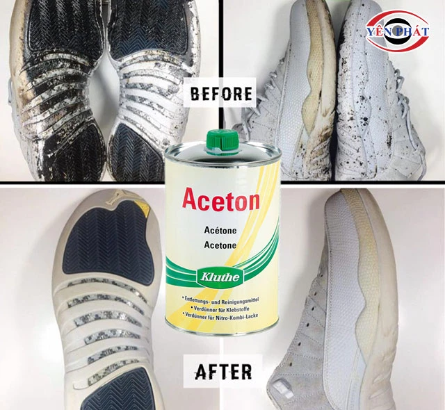 vệ sinh giày bị dính nhựa đường bằng aceton