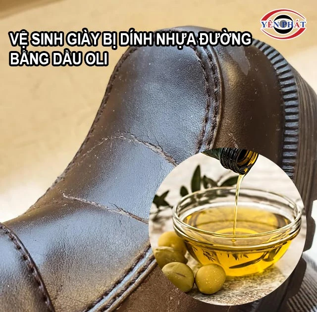 vệ sinh giày bị dính nhựa đường bằng dầu oliu