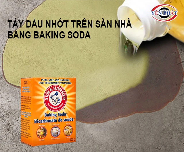 Dùng baking soda tẩy dầu nhớt trên sàn nhà