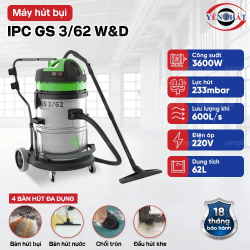 Máy hút bụi công nghiệp khô và ướt IPC GS 3/62 W&D 2