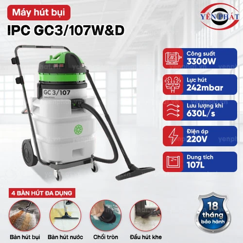Máy hút bụi công nghiệp khô ướt IPC GC3/107W&D 2