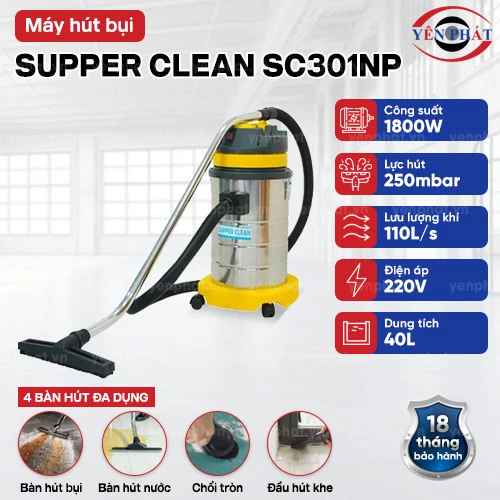 Máy hút bụi hút công nghiệp Supper Clean SC301NP 1800W 2