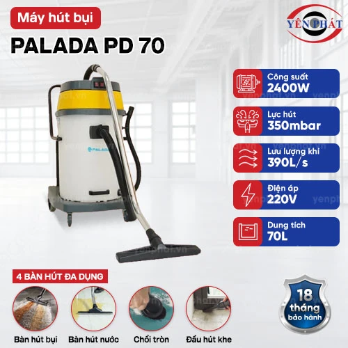 Máy hút bụi công nghiệp Palada PD 70 thùng nhựa 2