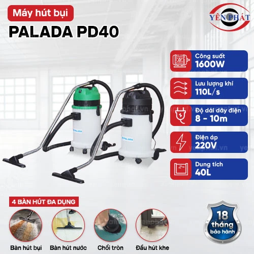 Máy hút bụi công nghiệp thùng nhựa Palada PD40 2