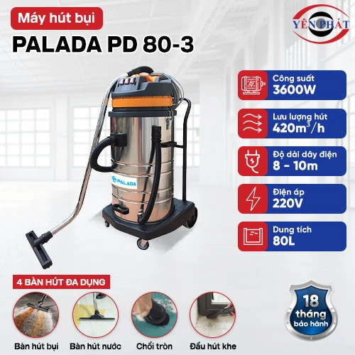 Máy hút bụi công nghiệp khô ướt Palada PD 80-3 2