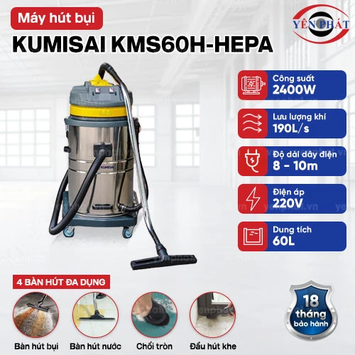 Máy hút bụi hút nước công nghiệp Kumisai KMS60H-Hepa 2