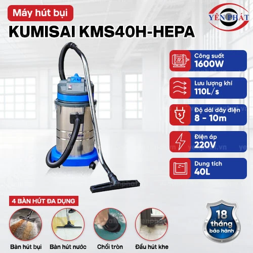 Máy hút bụi công nghiệp Kumisai KMS40H-Hepa 2