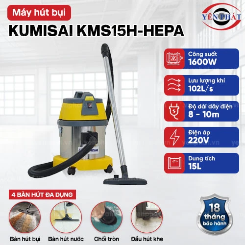 Máy hút bụi công nghiệp Kumisai KMS15H-Hepa 2