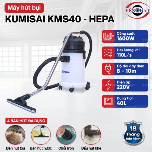 Máy hút bụi thùng nhựa Kumisai KMS40 - Hepa 2