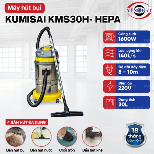 Máy hút bụi công nghiệp Kumisai KMS30H- Hepa 2