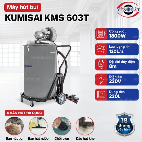 Máy hút bụi ướt công nghiệp Kumisai KMS 603T 220L 2