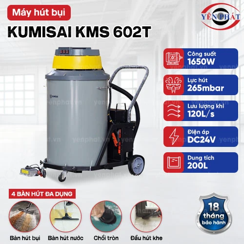 Máy hút bụi ướt công nghiệp Kumisai KMS 602T 200L 2