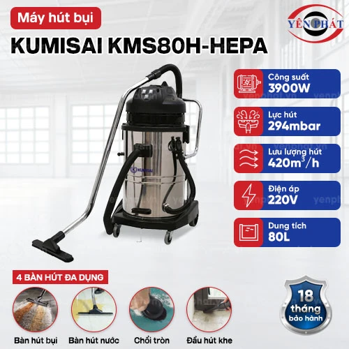 Máy hút bụi công nghiệp Kumisai KMS80H-Hepa 2