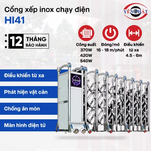Cổng xếp inox chạy bằng điện HI41