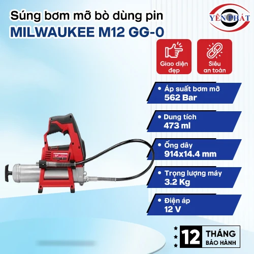 Súng bơm mỡ bò dùng pin Milwaukee M12 GG-0 2
